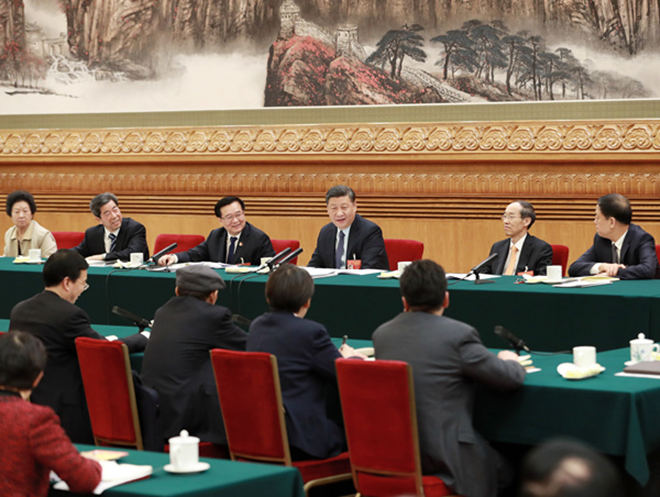 2019年3月8日，習近平參加十三屆全國人大二次會議河南代表團的審議。