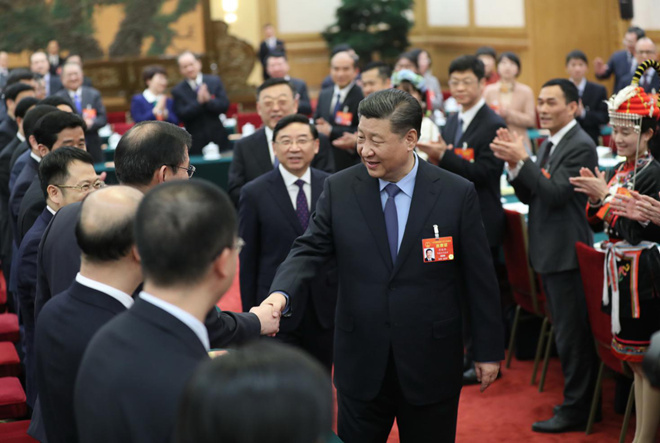 2019年3月10日下午，習近平參加十三屆全國人大二次會議福建代表團的審議。