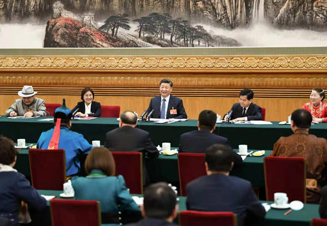 2019年3月5日，習近平參加十三屆全國人大二次會議內蒙古代表團的審議。